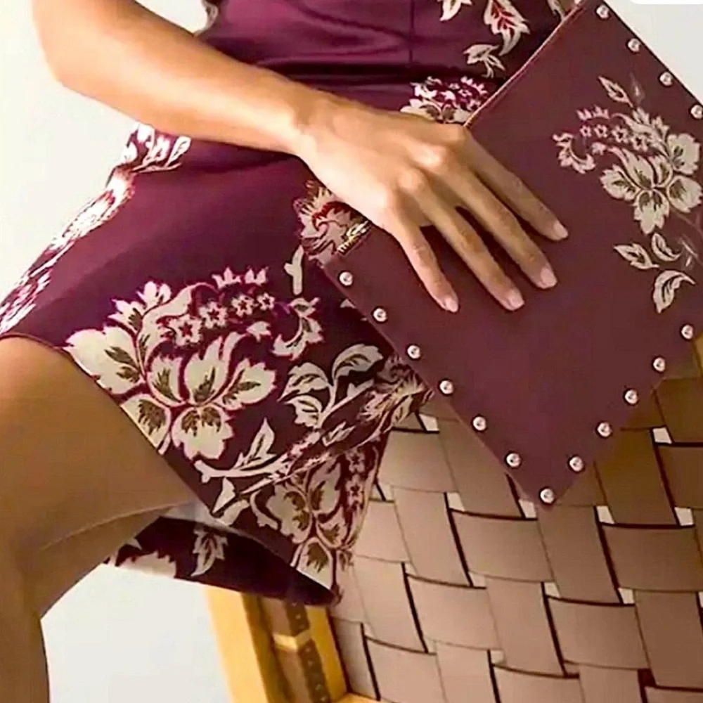 Brand New WHBM Floral Pouch Burgundy Wine ๐ท Floral Studded - Picture 1 of 4